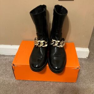 250$ HOGL HÖGL  Black Chain-Link Leather Boots Winter Fashion SIZE 3